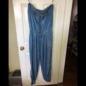 Denim strapless jumpsuit